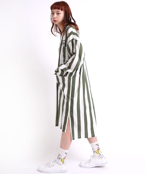 【セール】D1586 ボールドストライプシャツワンピ（シャツワンピース）｜RNA（アールエヌエー）