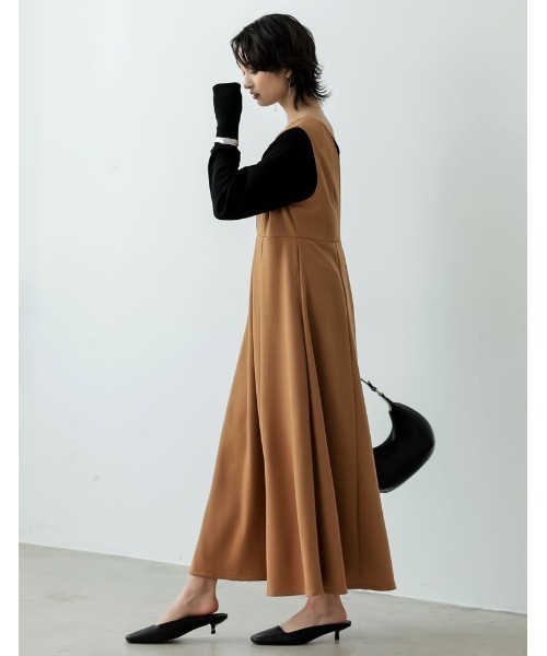 Re:EDIT(リエディ)の「カットジャガード深Vネックジャンパースカート(ジャンパースカート・レディース・ブルー/アイボリー/ブラック/オレンジ/キャメル・TALL/LARGE/SHORT/MEDIUM)」の21枚目の写真