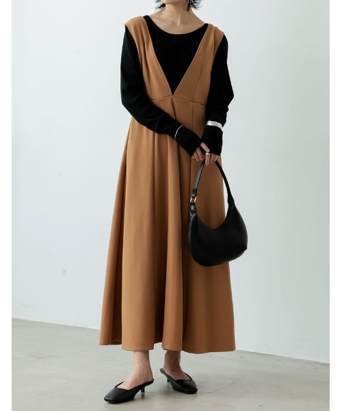 Re:EDIT(リエディ)の「カットジャガード深Vネックジャンパースカート(ジャンパースカート・レディース・ブルー/アイボリー/ブラック/オレンジ/キャメル・TALL/LARGE/SHORT/MEDIUM)」の18枚目の写真