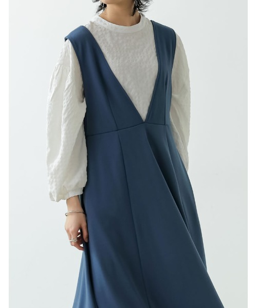 Re:EDIT(リエディ)の「カットジャガード深Vネックジャンパースカート(ジャンパースカート・レディース・ブルー/アイボリー/ブラック/オレンジ/キャメル・TALL/LARGE/SHORT/MEDIUM)」の22枚目の写真