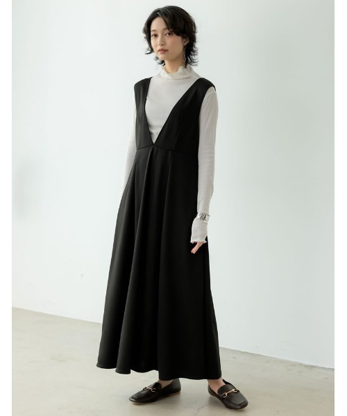 Re:EDIT(リエディ)の「カットジャガード深Vネックジャンパースカート(ジャンパースカート・レディース・ブルー/アイボリー/ブラック/オレンジ/キャメル・TALL/LARGE/SHORT/MEDIUM)」の10枚目の写真