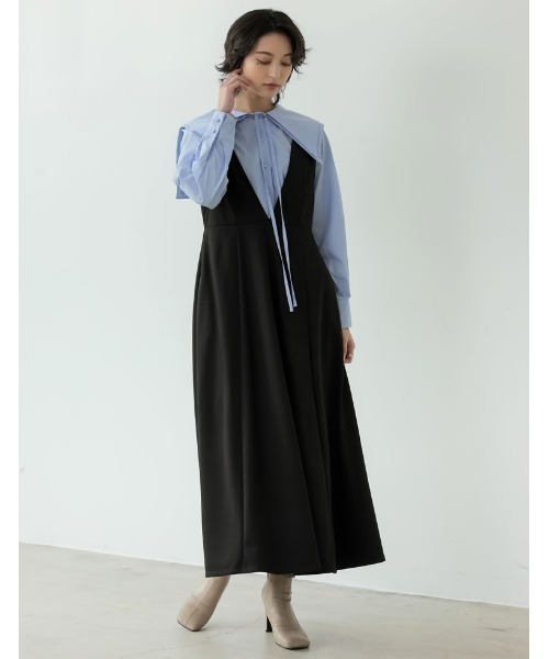 Re:EDIT(リエディ)の「カットジャガード深Vネックジャンパースカート(ジャンパースカート・レディース・ブルー/アイボリー/ブラック/オレンジ/キャメル・TALL/LARGE/SHORT/MEDIUM)」の12枚目の写真