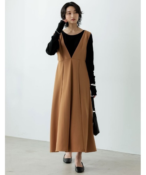 Re:EDIT(リエディ)の「カットジャガード深Vネックジャンパースカート(ジャンパースカート・レディース・ブルー/アイボリー/ブラック/オレンジ/キャメル・TALL/LARGE/SHORT/MEDIUM)」の20枚目の写真