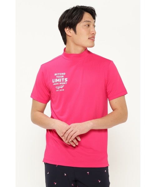 Jack Bunny!!(ジャックバニー)の「【Jack Bunny!!】ポリエステル天竺 半袖モックネックカットソー(Tシャツ/カットソー)」|ピンク