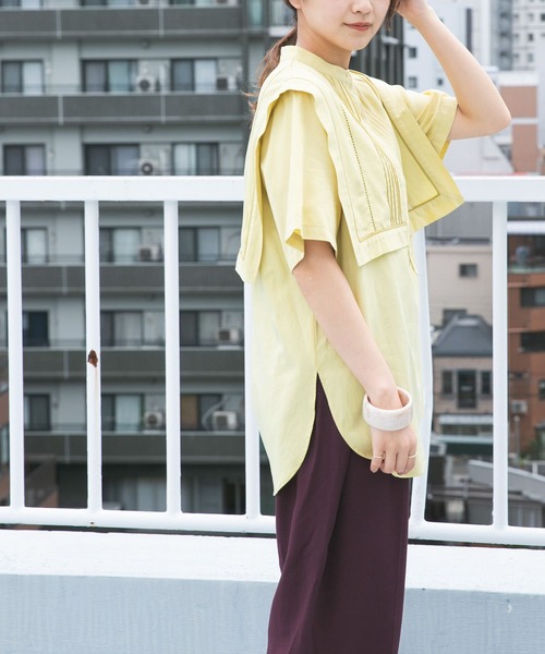 ブラウス シャツ 配色パイピングレイヤード風ケープブラウス レディース ABITOKYO ブラウス シャツ 配色パイピングレイヤード風ケープ