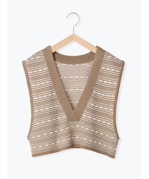 Samansa Mos2 blue（サマンサモスモスブルー）の「柄ニットベスト（ベスト・レディース・ライトベージュ/グレー/キナリ・ﾌﾘ-）」の3枚目の写真