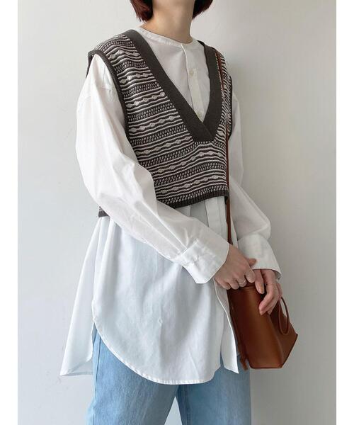 Samansa Mos2 blue（サマンサモスモスブルー）の「柄ニットベスト（ベスト・レディース・ライトベージュ/グレー/キナリ・ﾌﾘ-）」の5枚目の写真