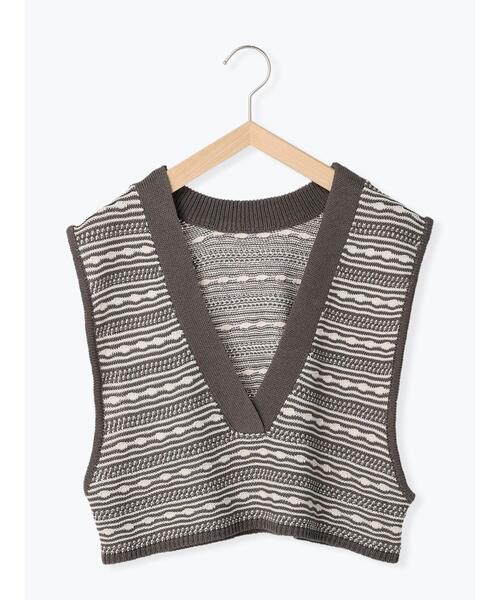 Samansa Mos2 blue（サマンサモスモスブルー）の「柄ニットベスト（ベスト・レディース・ライトベージュ/グレー/キナリ・ﾌﾘ-）」の13枚目の写真
