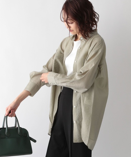 GLOBAL WORK（グローバルワーク）の「シアーレギュラーカラーシャツ/269030（シャツ/ブラウス・レディース・グリーン/アイボリー/ライトイエロー/オレンジ系その他6/チャコール/グリーン系その他/ライトグリーン/パープル系その他2・FREE）」の19枚目の写真