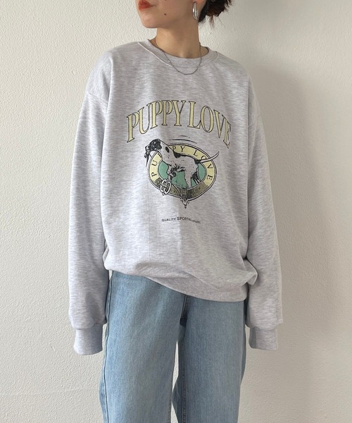 wee9s（ウィークス）の「vintage like over size wanwan sweat #2 / ヴィンテージライクワンワンスウェットパートツー！（スウェット・レディース・グレー・FREE）」の4枚目の写真