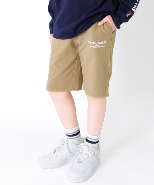 GLAZOS（グラソス）の「ストレッチミニ裏毛・ロゴプリントハーフパンツ【セットアップ対応】（その他パンツ・キッズ・オフホワイト/ベージュ/サックスブルー/ブラック・140cm/150cm/130cm/160cm/170cm）」の3枚目の写真