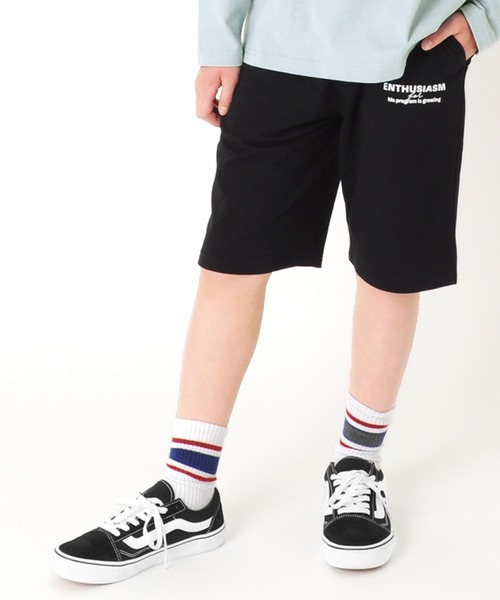 GLAZOS（グラソス）の「ストレッチミニ裏毛・ロゴプリントハーフパンツ【セットアップ対応】（その他パンツ・キッズ・オフホワイト/ベージュ/サックスブルー/ブラック・140cm/150cm/130cm/160cm/170cm）」の2枚目の写真