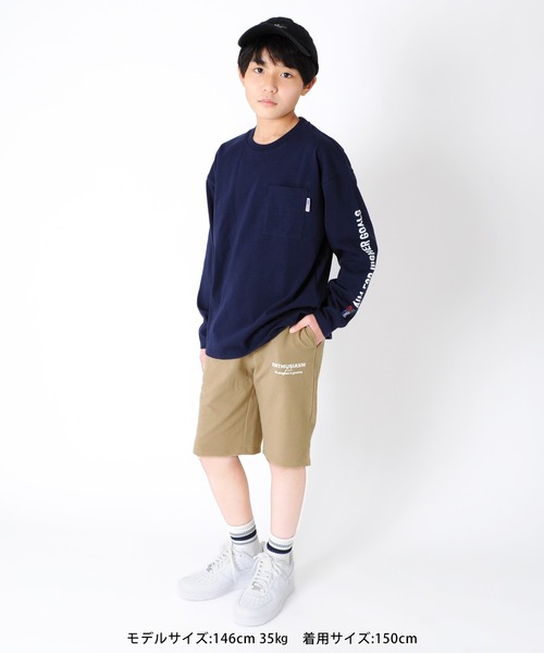 GLAZOS（グラソス）の「ストレッチミニ裏毛・ロゴプリントハーフパンツ【セットアップ対応】（その他パンツ・キッズ・オフホワイト/ベージュ/サックスブルー/ブラック・140cm/150cm/130cm/160cm/170cm）」の11枚目の写真