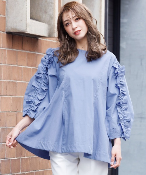 mili an deni（ミリアンデニ）の「コードフリルブラウス（シャツ/ブラウス・レディース・ホワイト/ブラック/ベージュ/ミント/ダークブルー/ネイビー・M/L）」の6枚目の写真