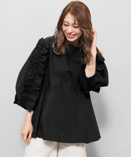 mili an deni（ミリアンデニ）の「コードフリルブラウス（シャツ/ブラウス・レディース・ホワイト/ブラック/ベージュ/ミント/ダークブルー/ネイビー・M/L）」の2枚目の写真