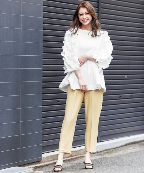 mili an deni（ミリアンデニ）の「コードフリルブラウス（シャツ/ブラウス・レディース・ホワイト/ブラック/ベージュ/ミント/ダークブルー/ネイビー・M/L）」の10枚目の写真