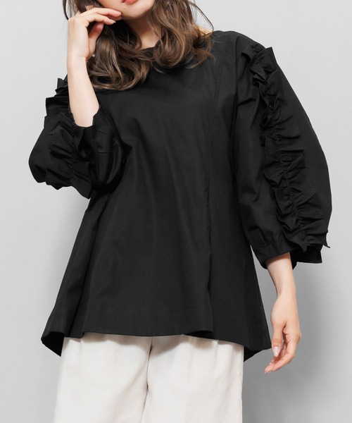 mili an deni（ミリアンデニ）の「コードフリルブラウス（シャツ/ブラウス・レディース・ホワイト/ブラック/ベージュ/ミント/ダークブルー/ネイビー・M/L）」の21枚目の写真