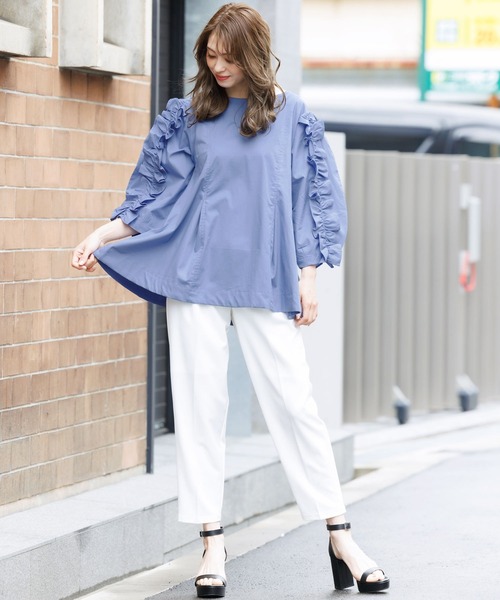 mili an deni（ミリアンデニ）の「コードフリルブラウス（シャツ/ブラウス・レディース・ホワイト/ブラック/ベージュ/ミント/ダークブルー/ネイビー・M/L）」の8枚目の写真