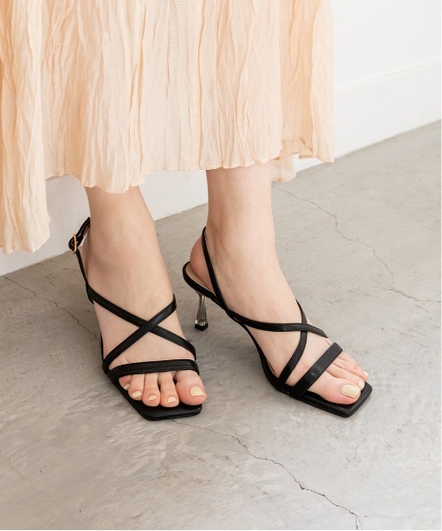 RANDA ベージュ ストラップサンダル ランダ RANDA ナローストラップアシメサンダル （BEIGE