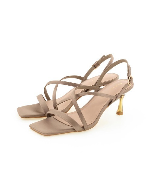 RANDA ベージュ ストラップサンダル ランダ RANDA メタリックラインストラップサンダル （BEIGE