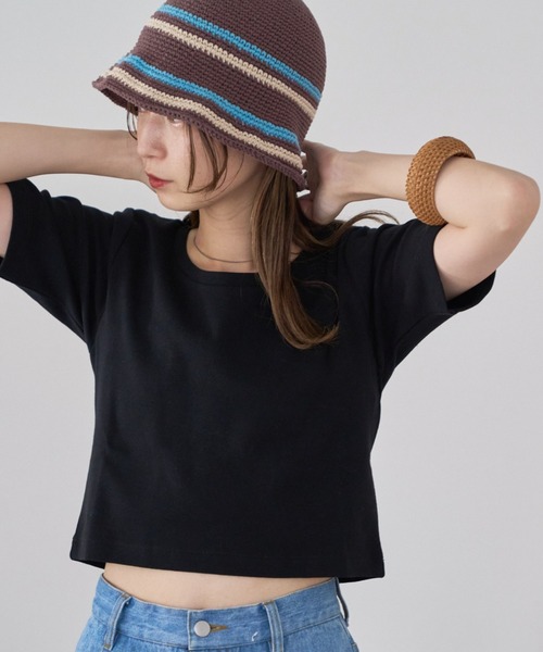 Kastane(カスタネ)の「【新色追加】ストレッチチビTEE(Tシャツ/カットソー・レディース・オフホワイト/ブラック/ピンク/イエロー・FREE)」の1枚目の写真