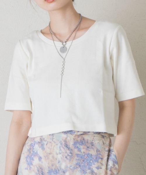 Kastane(カスタネ)の「【新色追加】ストレッチチビTEE(Tシャツ/カットソー・レディース・オフホワイト/ブラック/ピンク/イエロー・FREE)」の6枚目の写真