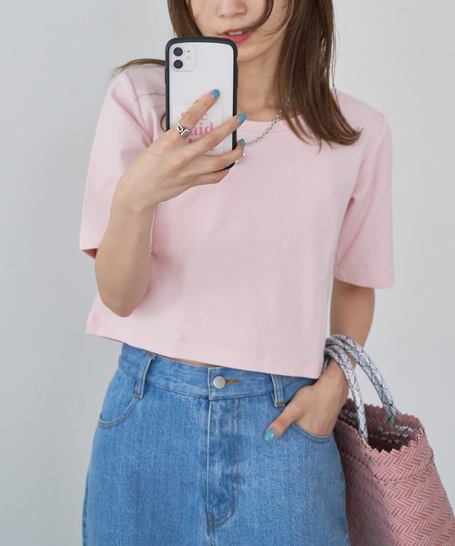 Kastane(カスタネ)の「【新色追加】ストレッチチビTEE(Tシャツ/カットソー・レディース・オフホワイト/ブラック/ピンク/イエロー・FREE)」の22枚目の写真