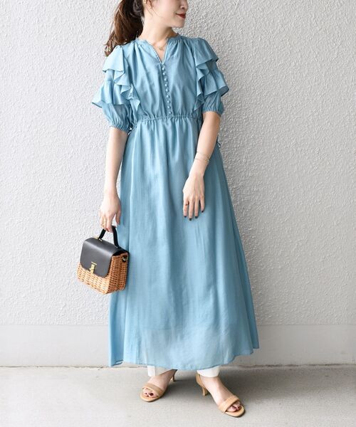 セール】*〈手洗い可能〉シアーカルゼフリルワンピース