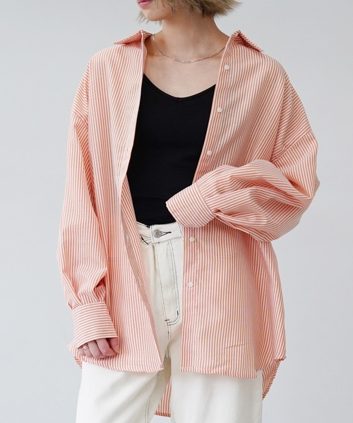 IAMUSE(アイアミューズ)の「【IAMUSE】オーバーサイズカラーストライプシャツ S0697(シャツ/ブラウス・レディース・オレンジ/グリーン/ピンク・FREE)」の18枚目の写真