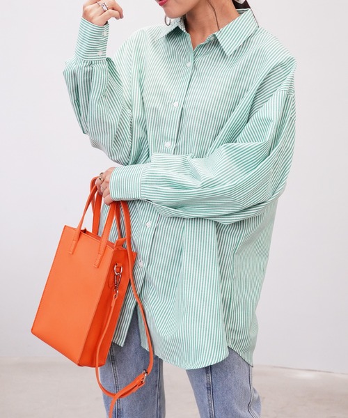 IAMUSE(アイアミューズ)の「【IAMUSE】オーバーサイズカラーストライプシャツ S0697(シャツ/ブラウス・レディース・オレンジ/グリーン/ピンク・FREE)」の9枚目の写真