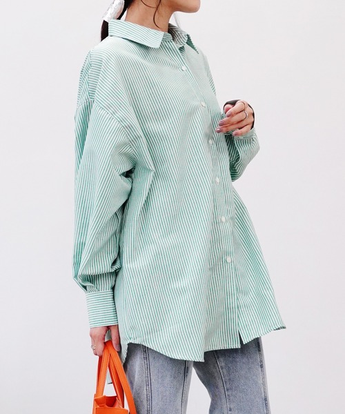 IAMUSE(アイアミューズ)の「【IAMUSE】オーバーサイズカラーストライプシャツ S0697(シャツ/ブラウス・レディース・オレンジ/グリーン/ピンク・FREE)」の13枚目の写真