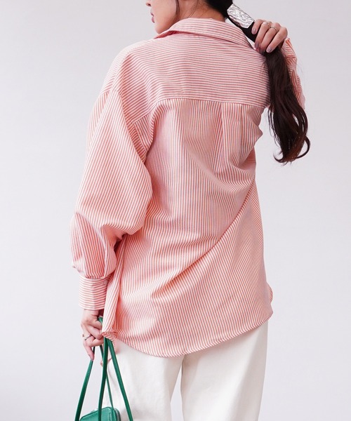IAMUSE(アイアミューズ)の「【IAMUSE】オーバーサイズカラーストライプシャツ S0697(シャツ/ブラウス・レディース・オレンジ/グリーン/ピンク・FREE)」の21枚目の写真