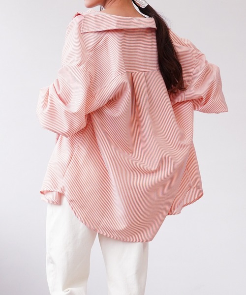 IAMUSE(アイアミューズ)の「【IAMUSE】オーバーサイズカラーストライプシャツ S0697(シャツ/ブラウス・レディース・オレンジ/グリーン/ピンク・FREE)」の22枚目の写真