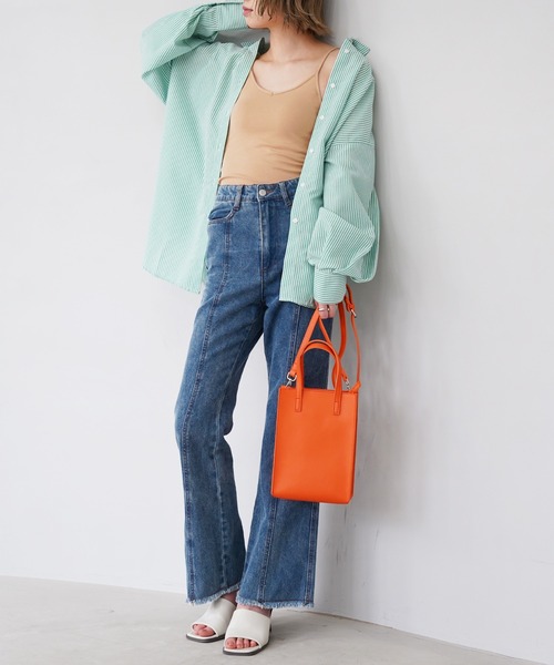 IAMUSE(アイアミューズ)の「【IAMUSE】オーバーサイズカラーストライプシャツ S0697(シャツ/ブラウス・レディース・オレンジ/グリーン/ピンク・FREE)」の6枚目の写真