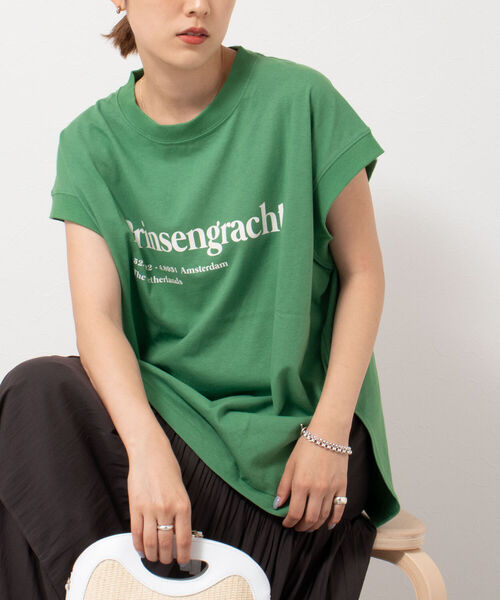 NOLLEY’S(ノーリーズ)の「◇【WEB限定】USA COTTON フレンチTシャツ(Tシャツ/カットソー・レディース・ベージュ/グリーン/オフホワイト/チャコールグレー・FREE)」の4枚目の写真