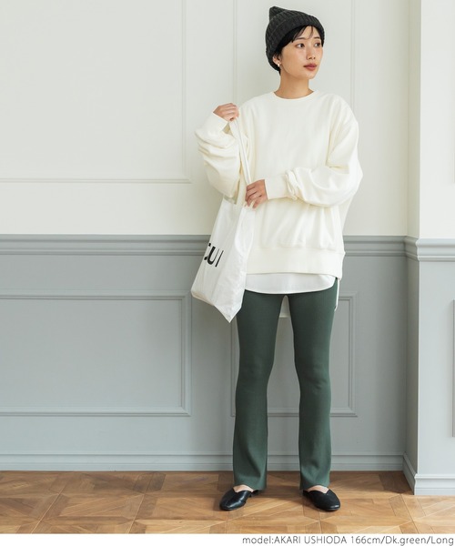 coca（coca）（コカ）の「サマーニットフレアレギンス（レギンス/スパッツ・レディース・チャコールグレー/ブラック/ダークグリーン/ベージュ・SHORT/LONG）」の8枚目の写真