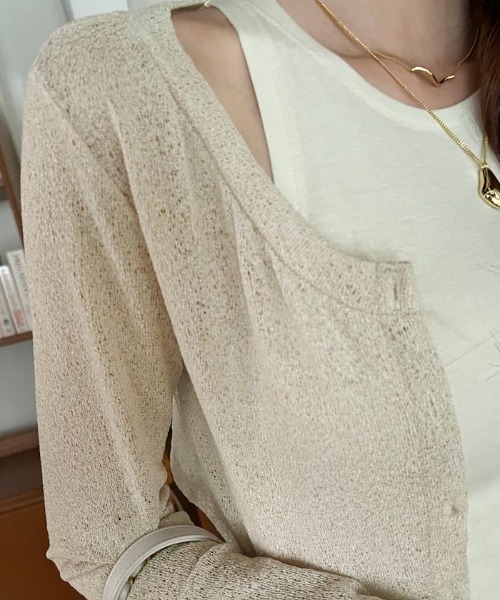 NANING9（ナンニング）の「NANING9 クロップドシアーカーディガン（カーディガン/ボレロ・レディース・ブラック/ベージュ/アイボリー・FREE）」の8枚目の写真