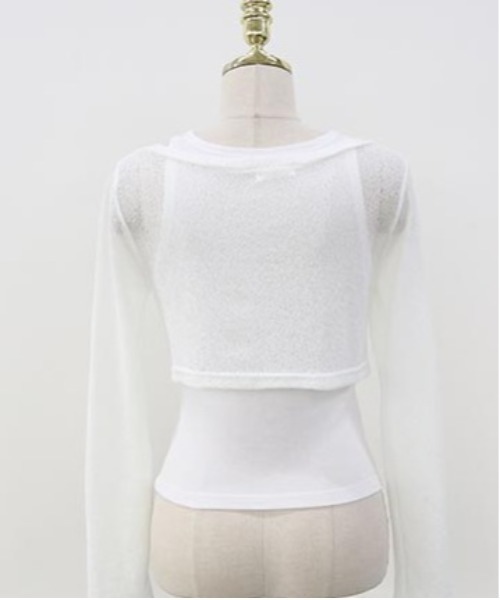 NANING9（ナンニング）の「NANING9 クロップドシアーカーディガン（カーディガン/ボレロ・レディース・ブラック/ベージュ/アイボリー・FREE）」の17枚目の写真