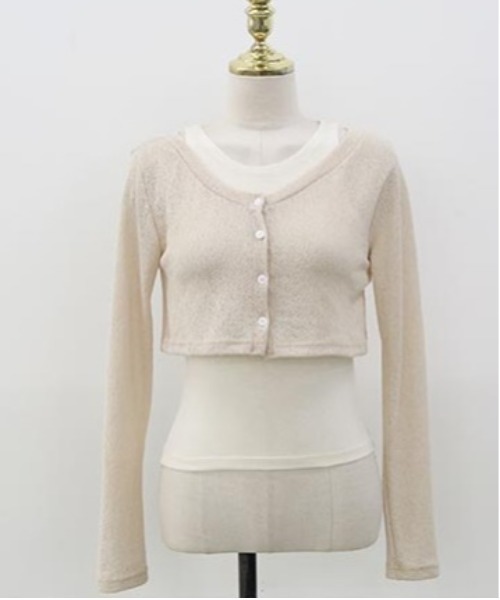 NANING9（ナンニング）の「NANING9 クロップドシアーカーディガン（カーディガン/ボレロ・レディース・ブラック/ベージュ/アイボリー・FREE）」の21枚目の写真