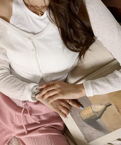 NANING9（ナンニング）の「NANING9 クロップドシアーカーディガン（カーディガン/ボレロ・レディース・ブラック/ベージュ/アイボリー・FREE）」の22枚目の写真