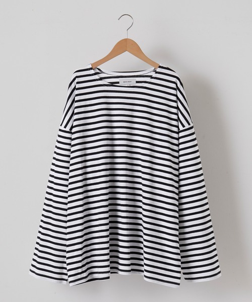 MONO-MART(モノマート)の「リラックスルーズ オリジナルボーダー ワイドオーバーL/Sカットソー(Tシャツ/カットソー・メンズ・ホワイト/ブラック/グレー・M/L)」の4枚目の写真