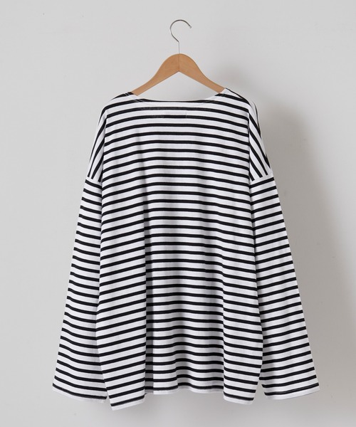 MONO-MART(モノマート)の「リラックスルーズ オリジナルボーダー ワイドオーバーL/Sカットソー(Tシャツ/カットソー・メンズ・ホワイト/ブラック/グレー・M/L)」の7枚目の写真