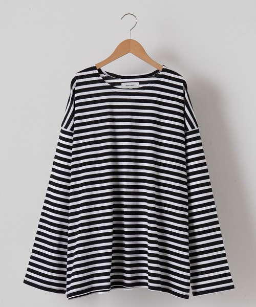 MONO-MART(モノマート)の「リラックスルーズ オリジナルボーダー ワイドオーバーL/Sカットソー(Tシャツ/カットソー・メンズ・ホワイト/ブラック/グレー・M/L)」の5枚目の写真