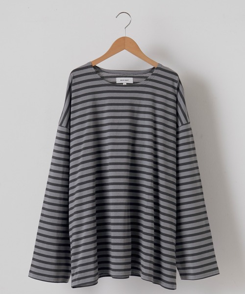 MONO-MART(モノマート)の「リラックスルーズ オリジナルボーダー ワイドオーバーL/Sカットソー(Tシャツ/カットソー・メンズ・ホワイト/ブラック/グレー・M/L)」の6枚目の写真