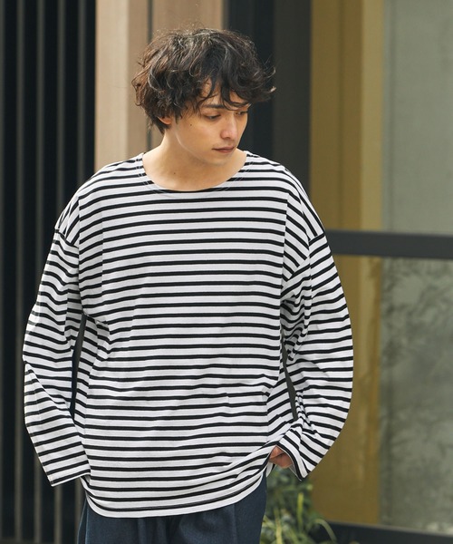 MONO-MART(モノマート)の「リラックスルーズ オリジナルボーダー ワイドオーバーL/Sカットソー(Tシャツ/カットソー・メンズ・ホワイト/ブラック/グレー・M/L)」の16枚目の写真