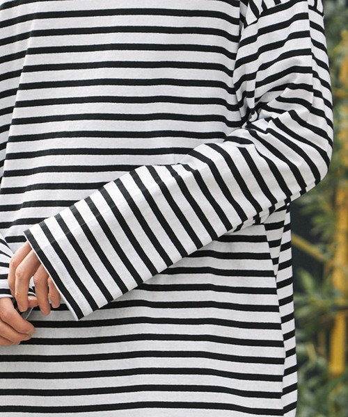 MONO-MART(モノマート)の「リラックスルーズ オリジナルボーダー ワイドオーバーL/Sカットソー(Tシャツ/カットソー・メンズ・ホワイト/ブラック/グレー・M/L)」の17枚目の写真