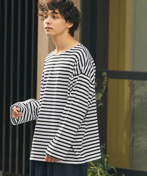 MONO-MART(モノマート)の「リラックスルーズ オリジナルボーダー ワイドオーバーL/Sカットソー(Tシャツ/カットソー・メンズ・ホワイト/ブラック/グレー・M/L)」の20枚目の写真