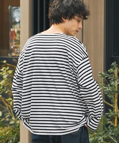 MONO-MART(モノマート)の「リラックスルーズ オリジナルボーダー ワイドオーバーL/Sカットソー(Tシャツ/カットソー・メンズ・ホワイト/ブラック/グレー・M/L)」の21枚目の写真