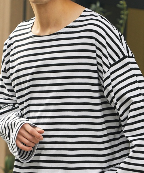 MONO-MART(モノマート)の「リラックスルーズ オリジナルボーダー ワイドオーバーL/Sカットソー(Tシャツ/カットソー・メンズ・ホワイト/ブラック/グレー・M/L)」の22枚目の写真