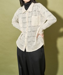 【Audrey and John Wad】タムヤーン透かし柄編みニットシャツ